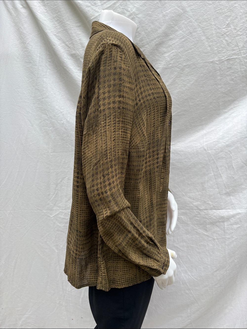 Jones New York Olive Brown Houndstooth Button-Up Blouse - Picture 10 of 11
